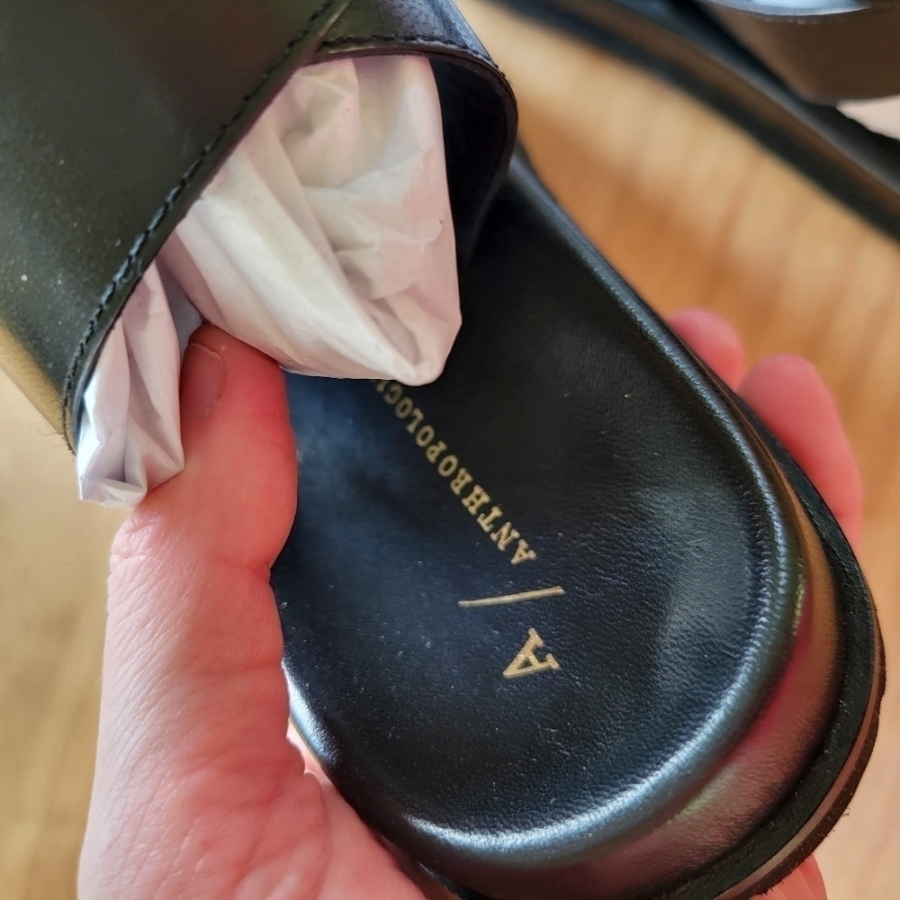 By Anthropologie Black Leather Ankle Strap Woven Sandals - Picture 7 of 9